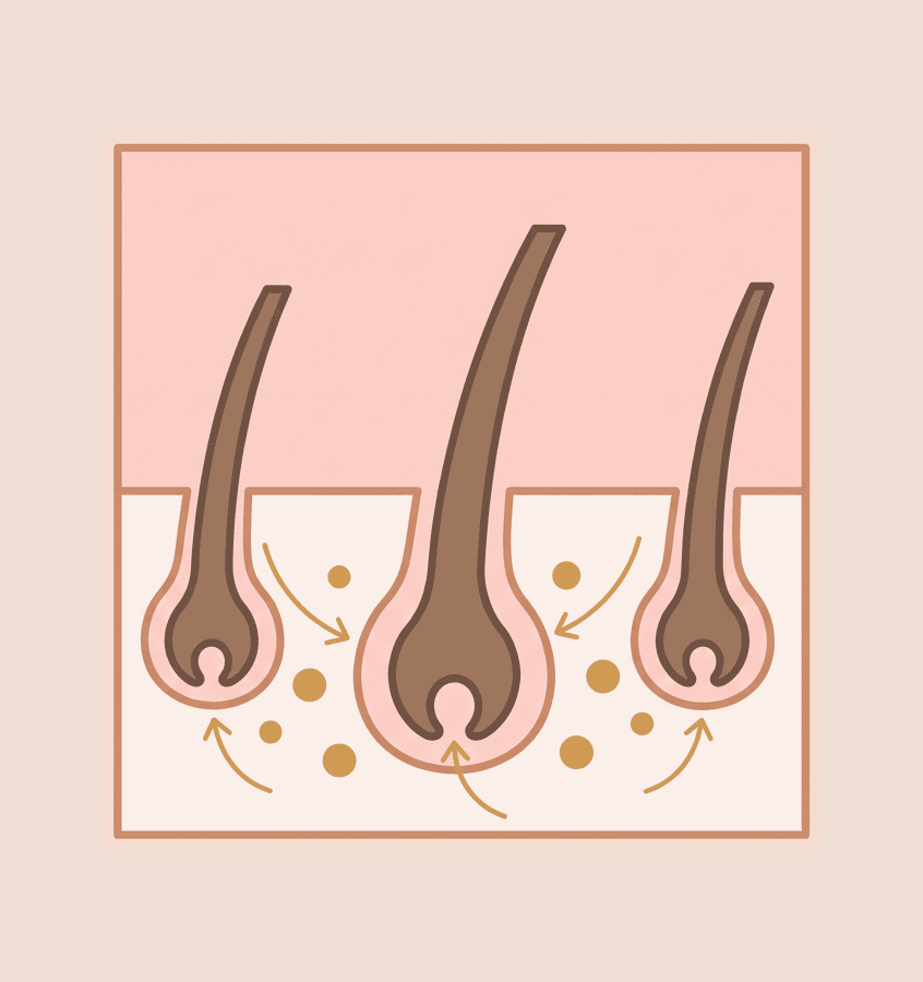 Corte da pele do maxilar com três folículos de barba